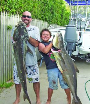 Paul and Jimbo Rosman with a pair of beautiful 40kg cobia.